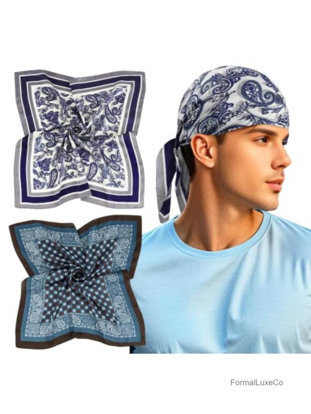 Silk Feel Scarf 2 Pack, 27 Inch Neckerchief Ascot, Head Bandana Wrap Multi-Way